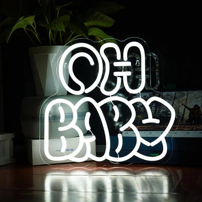 Oh Baby Neon Sign for Backdrop Wall Decor, Cute Decorative Lights, oh baby Neon Lights for Baby Shower Birthday Party Bedroom gender reveal parties Baby's Room Cool White size:12.6 * 11.61In