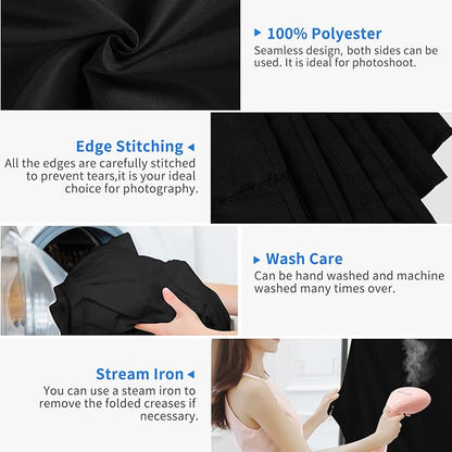 HEMMOTOP Black Photo Backdrop 10x12ft, Large Photography backdrops for Photoshoot, Black Background Screen Fabric for Birthday Parties, Video Recording, Weddings (Only Backdrop Without Stand)