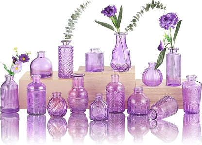 Bud Vases for Centerpieces Wedding,Flower Vases in Bulk for Rustic Home Decor,Small Vases for Wedding,Mother's Day,Graduation,Christmas,Birthday Party,Valentine's Day(Purple,15 Pcs)
