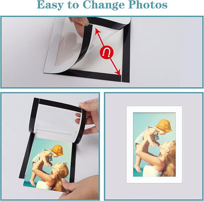 CRUGLA 12 Packs 4x6 Magnetic Picture Frames for Refrigerator， White Peel and Stick Frame Bulk, 4 by 6 Photo Holders for Fridge Dishwasher Whiteboard
