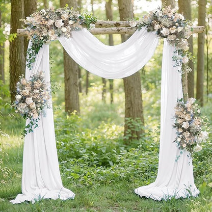 White Elegant Arch Draping Fabric Outdoor 1 Panel 29" × 20Ft Sheer Chiffon Curtain Drapes for Fall Wedding Ceremony Birthday Party Garden Brunch