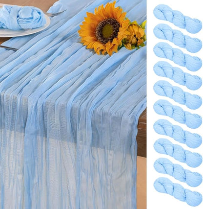 Baby Blue Cheesecloth Table Runner 10 Pack Fall Table Runners Boho Gauze 120 Inches Light Blue Cheese Cloth Fall Table Decorations for Thanksgiving Wedding Bridal Baby Boy Shower Party