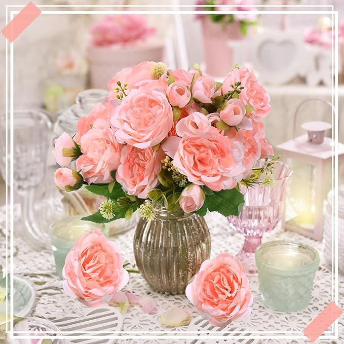 8 Bundles Artificial Peonies Flowers Boho Faux Flowers Arrangements Artificial Centerpiece Spring Bouquet Floral Wedding Decoration for Vase(Light Pink)