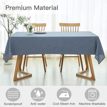 maxmill Linen Texture Tablecloth Water Resistant Antiwrinkle Spillproof Wipeable Washable Soft Fabric Table Cloth for Dining Room, Buffet Banquet Party Holiday, Rectangular 60 x 108 Inch, Demin Blue