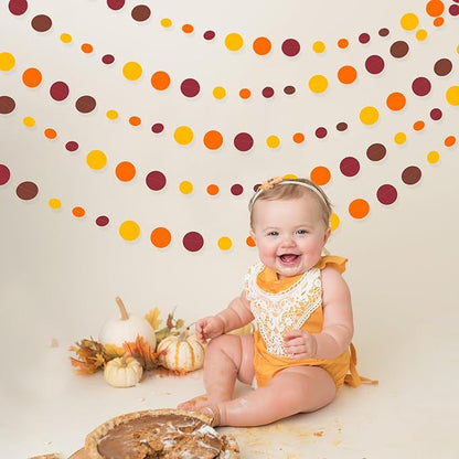 46Ft Fall Party Decorations Polka Dots Garlands Orange Yellow Burgundy Brown Hanging Paper Circle Dots Streamer for Birthday Wedding Baby Shower Fall Autumn Thanksgiving Harvest Party Decor Supplies