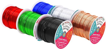 Mandala Crafts 18 Gauge Anodized Aluminum Craft Wire for Jewelry Making - 450 FT Colored Flexible Silver Copper True Blue Black Red Kelly Green Wire - Bendable for Bonsai Armature Crafting Sculpting