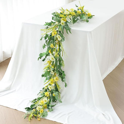 Mizii Yellow Artificial Flower Garland 6FT Fake Poppy Floral Garland Hanging Vines Spring Summer Flowers Decorations for Mantle Table Centerpieces Room Wall Fireplace Wedding Decor (Yellow)