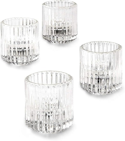 Serene Spaces Living Set of 4 Clear Ribbed Glass Votive Holders, Perfect for Weddings and Home Décor, Measures 2.25" Tall and 2" Diameter
