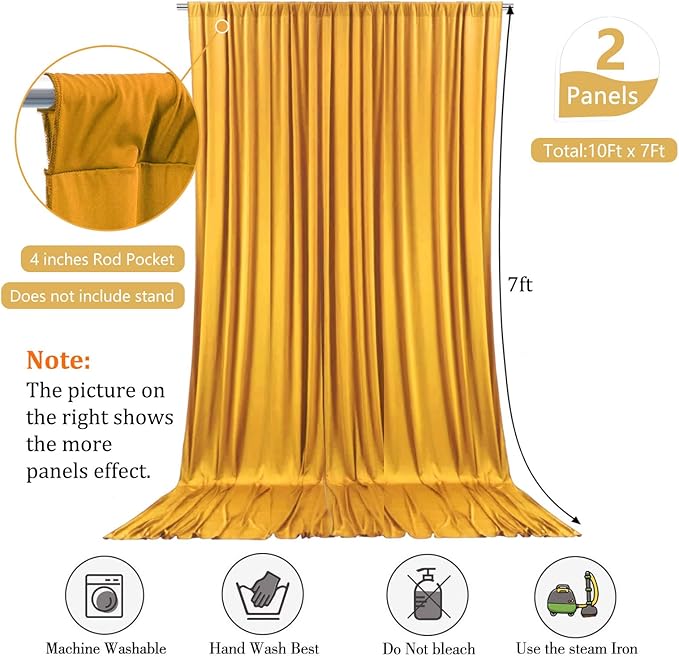 10 x 7 Feet Gold Backdrop Curtain for Partie, Background Curtains for Photoshoot, Birthday, Wedding, Halloween, Thanksgiving, Christmas, New Year Party Decoration 5Ft x 7Ft, 2 Panels