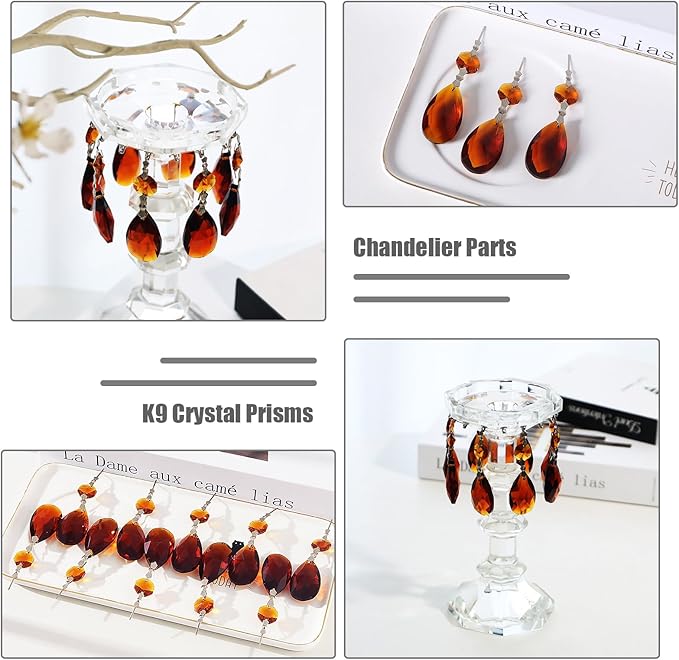 10pcs Crystal Prisms Chandelier Amber Ornament Pendants Rainbow Maker 38mm Drop Prism Hanging Prisms for Wedding Party Chrismtmas Decoration DIY Jewelry
