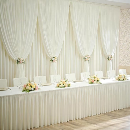60×12ft Wrinkle Free Ivory Backdrop Curtain for Wedding Parties, 12 Panels 5×12ft Long Soft Silky Polyester Backdrop Drapes Cream Photo Back Drop Curtains for Party Photography Background Cloth
