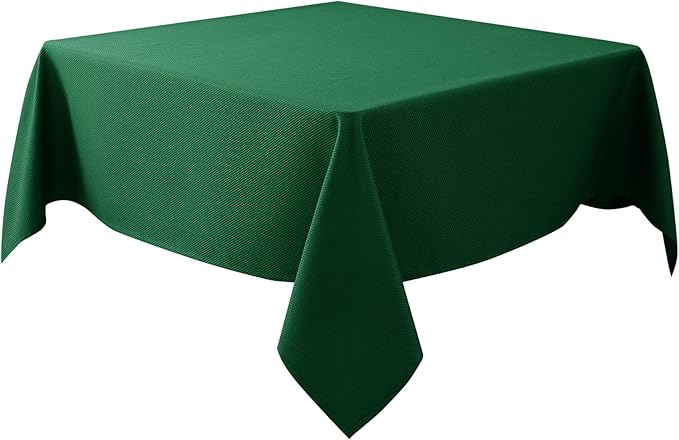 Biscaynebay Textured Fabric Christmas Square Table Cloth 90x90 Inch, Hunter Green Water Resistant Spill Proof Tablecloths for Dining, Kitchen, Wedding and Parties etc. Machine Washable