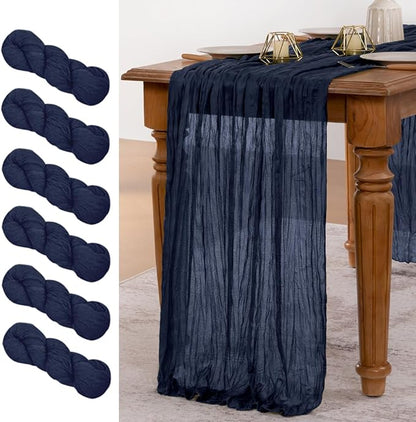 MLMW 6 Pack Navy Blue Table Runner Cheesecloth Boho Gauze Rustic Cheese Cloth Table Runner 160 inch Sheer 13.3ft for Graduation Wedding Party Baby Bridal Shower Birthday
