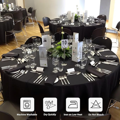 12 Pack Black Round Tablecloth 90 Inch Black Table Cloth Stain and Wrinkle Resistant Reusable and Washable Polyester Fabric Table Covers for Buffet Wedding Party and Banquet