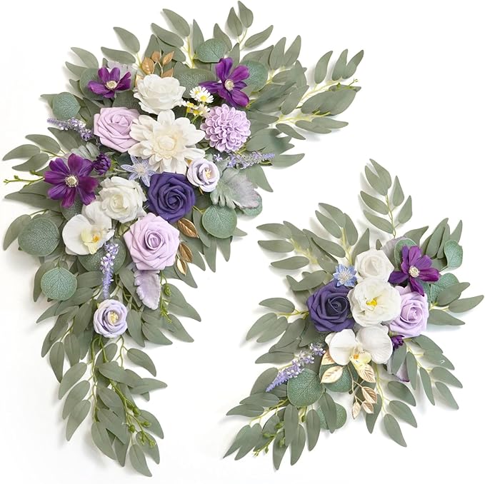 Faux Flower Swag Set of 2 for Wedding Welcome Signs Floral Swag Wedding Reception Ceremony Signs Decor (Lavender & Cream)