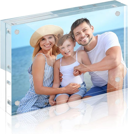 HOUSE DAY Acrylic Picture Frames 5x7, 1 Pack Magnetic 5x7 Picture Frame, Double Sided Clear 5 x 7 Photo Frame with Microfiber Cloth, Frameless FreeStanding 5x7 Frame Gift for Desktop Display