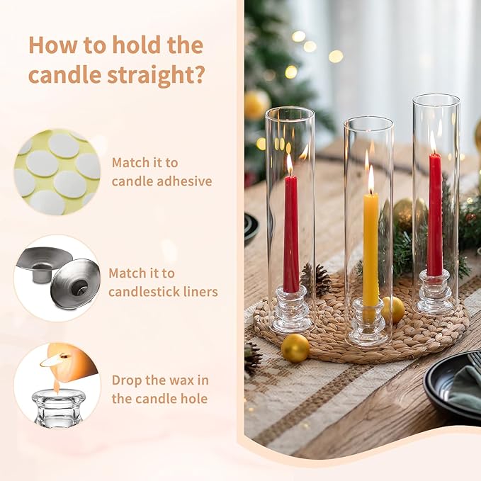 NUPTIO Candlestick Holder Bulk for Centerpiece: Set of 10 Hurricane Glass Taper Candles Holder - Clear Candle Stick Stand with Tall Cylinder Shade for Fall Thanksgiving Christmas Party Decor