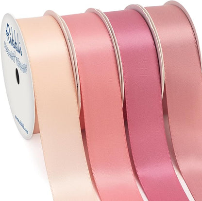 Ribbli Dusty Rose Satin Ribbon 1 Inch x 4 Rolls Total 40 Yards- Pink/Rose Gold/Rosy Mauve/Mauve Ribbon for Gift Wrapping Craft Wedding Decoration