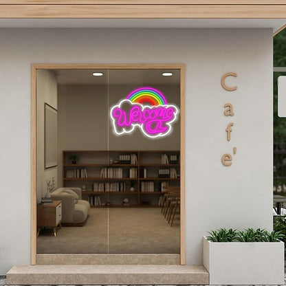 LISIGNVE Rainbow Welcome Neon Sign Cloud Light Up Sign Welcome Led Sign Rainbow Neon Light with USB for Bedroom Wedding Party School Business Wall Decor (16.5”*12.6”)