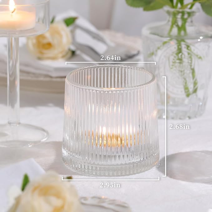 DARJEN Clear Ribbed Tealight Votive Candle Holders Set of 10- Tea Light Candle Holder Glass for Table Centerpiece, Engagement Parties, Birthday Parties & Wedding Shower