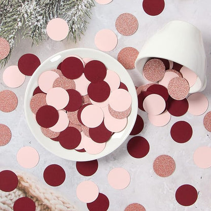Rose-Gold Pink Burgundy Party Decorations - 300Pcs Paper Confetti Women Girl Birthday Decoration Baby Bridal Shower Wedding Brunch Engagement Bachelorette Mothers Valentines Galentines Day Decor