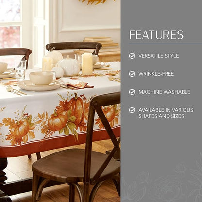 Elrene Home Fashions Autumn Pumpkin Grove Wrinkle Resistant Tablecloth, 60"x120" Rectangle, Multi Color