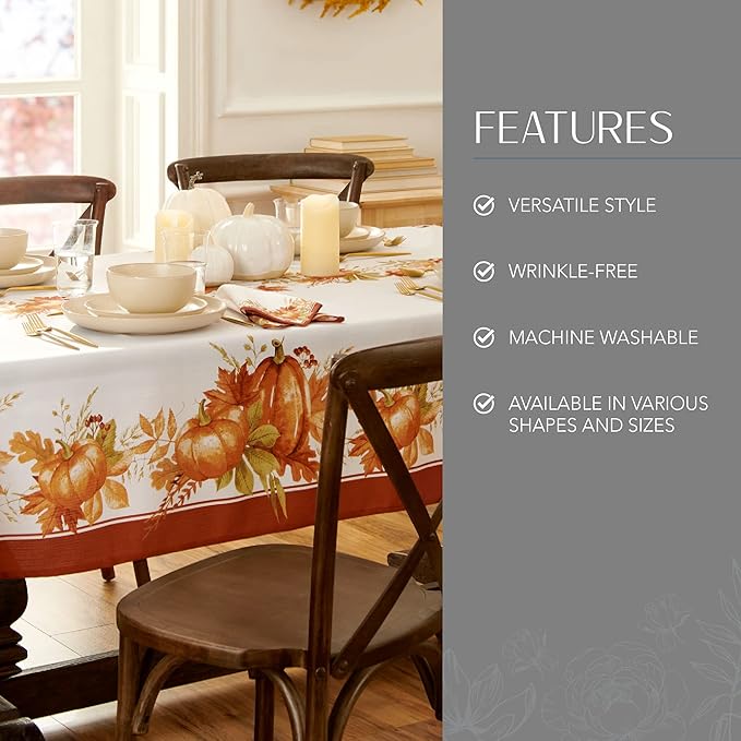 Elrene Home Fashions Autumn Pumpkin Grove Wrinkle Resistant Tablecloth, 60"x84" Rectangle, Multi Color