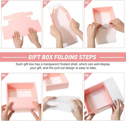 Roowest 50 Sets Kraft Soap Boxes Rectangle Packaging Box with Window Homemade Gift Box with Blank Tags and Jute String for Jewelry Candy Wrapping Party Favor(6.5 x 6.5 x 2 Inch,Pink)