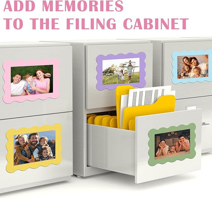 Kingdder 12 Pcs Scalloped Magnetic Picture Frame for Refrigerator 2.5 x 3.5 Pastel Reusable Picture Frame Magnets Decorative Photo Holders for Fridge Home School Office Kitchen Locker