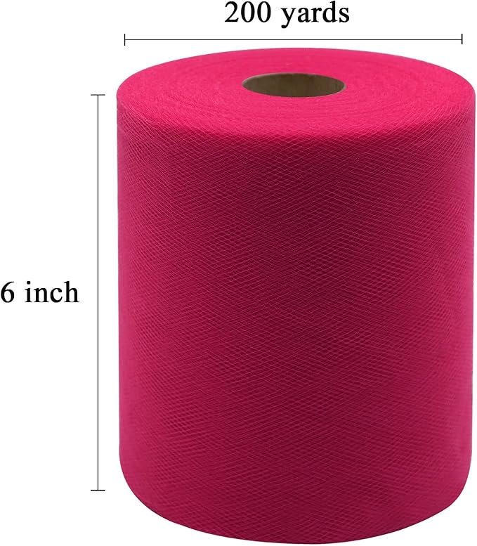 Fuchsia Tulle Fabric Rolls 6 Inch by 200 Yards (600 feet) Fabric Spool Tulle Ribbon for DIY Halloween Tutu Bow Baby Shower Birthday Party Wedding Decorations Craft Supplies