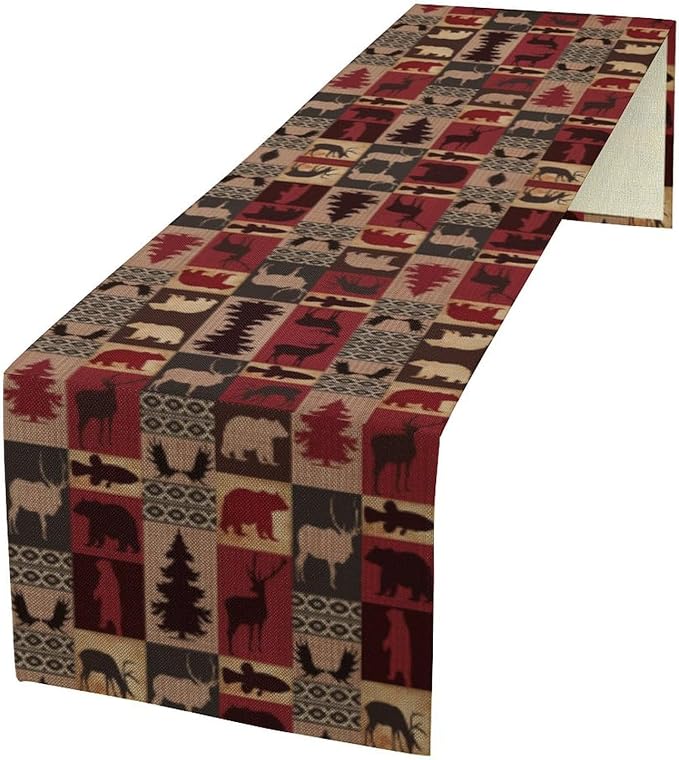 Retro Rustic Bear Table Runner, Wild Bear Cabin Pine Farmhouse Table Runner for Bedroom Kitchen Living Room Vintage Country Style Lodge 13x70 Inch
