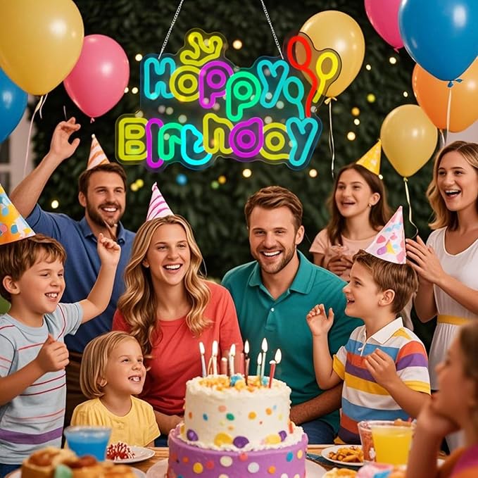 Happy Birthday neon signs，USB Powered Dimmable LED Colorful Lights for Backdrop Wall Decor,Eye-Catching Birthday light up sign for Parties Unforgettable Gifts Backdrops Size:16.54 * 10.39in