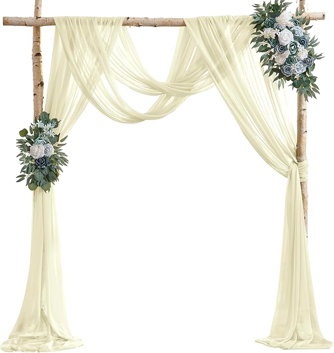 Wedding Arch Draping Fabric Beige Arch Drapes Sheer Backdrop Curtain for Ceremony Photo Wedding Decor 19Ft x 28" 2 Panel