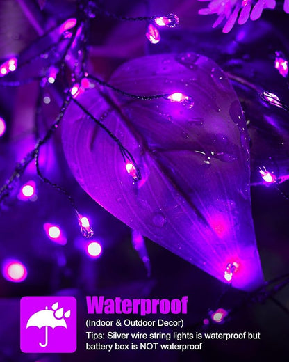 Fairy Lights Battery Operated, Twinkle String Lights Waterproof Silver Wire 5 Feet 60 Led Firecracker Starry Lights for DIY Wreath Home Party Bedroom Mason Jar Indoor Halloween Decoration, Purple