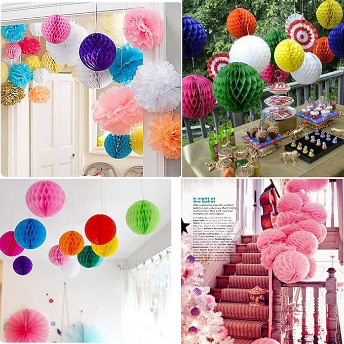 8pcs 10 inch Paper Honeycomb Balls Decorative Tissue Pom Poms Flower Art Hanging Balls for Birthday Wedding Nursery Baby Shower Home Decor (10inch, Black)