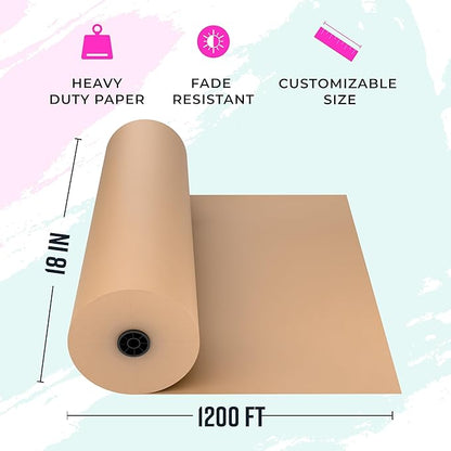 Bryco Goods Brown Kraft Paper Roll - 18" x 1200' (14,400") - Made in USA - Ideal for Gift Wrapping, Packing, Moving, Postal, Shipping, Parcel, Wall Art, Crafts, Bulletin Boards, Floor or Table Cover