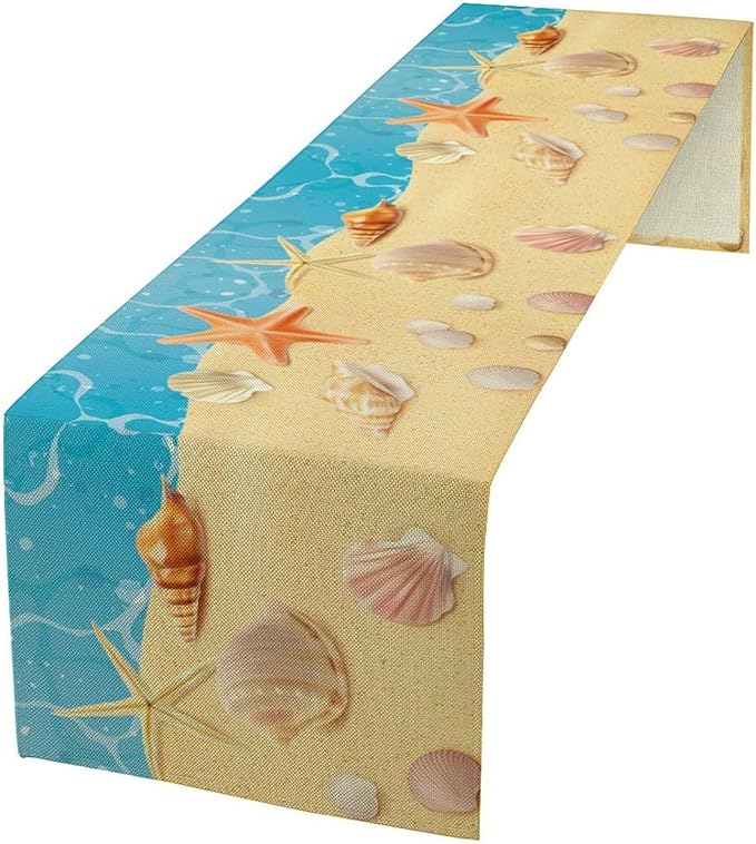 Sea Turtle Table Runner Marine Life Starfish Nautical Blue Green Ocean Theme Kitchen Table Decorations for Indoor Outdoor Home Party Decorations 13 * 120 Inch