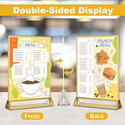 EHWINE 24 Pack Acrylic Sign Holder 5 x 7, Double Sided Gold Picture Frame Stand up Table Top Sign Holders, Clear Display Stand Menu Flyer Holder for Wedding Party