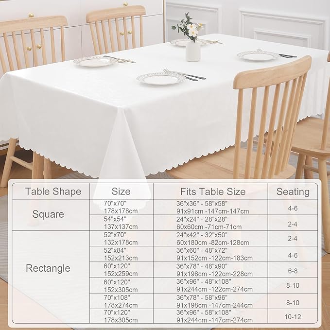 Smiry Square Table Cloth, Waterproof Heavy Duty Vinyl Tablecloths, Wipeable Washable Table Cover for Kitchen and Dining Room (White, 54" X 54")