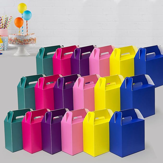 XAGLVV 24Pack Purple Boxes,Party Favor Boxes Packs 7 x3.5x 6.6 Inches, Purple Gift Boxes With Handles, Favor B oxes for Party, Baby Shower, Birthday,Weddings and more.