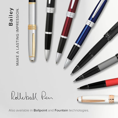 Cross Bailey Refillable Rollerball Pen Presented in a Premium Gift Box - Medium Point, Black Ink, Matte Gray