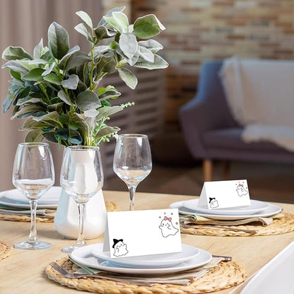 25 Pack Halloween Place Cards, Editable Name Cards for Table Setting, Cute Ghost Tent Cards Food Label for Dinner Party, Bridal Shower, Wedding, Baby Shower and Events -T37