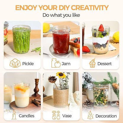 ComSaf Wide Mouth Mason Jars 16 oz with lids - 4 Pack, Pint Mason Jars with Seal Bands, Glass Canning Jars for Honey, Jam, Jelly, Coffee, Salad, Desert, Shower Wedding Favors, DIY Candles Decor