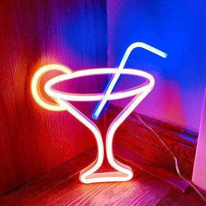 Led Cocktails Neon Sign,Wine Glass Neon Light Battery and USB Dual Powered Bar Neon Night Light Signs for Wall Decor,Cocktails Night Lamp for Bar, Club, Cocktail Bar, Restaurant, Shop