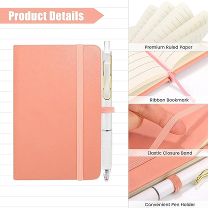 Aneco 50 Sets Pocket Notebook Journals with Pens, A6 Mini Hardcover PU Leather Lined Notebooks 3.5 x 5.5 Inch College Ruled Notepad With Pen Holder for Office School Supplies, Pastel Color
