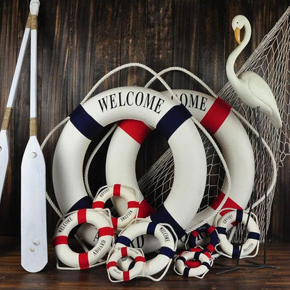 MorroMorn Lifebuoy Wall Hanging Decor - Welcome Aboard Mediterranean Style Home Decoration (Red, 12")
