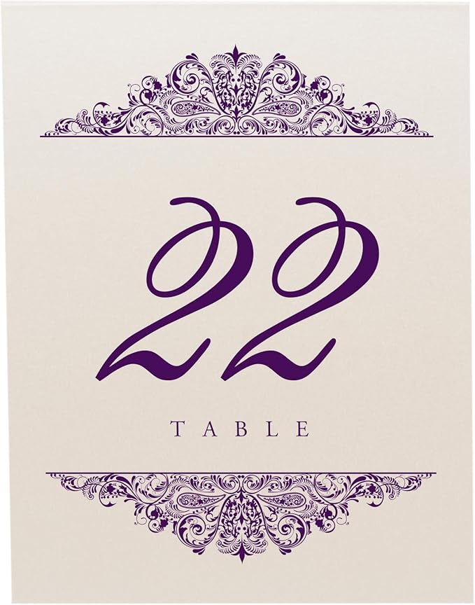 Paisley Wedding Table Numbers (Select Color/Quantity), Champagne, Eggplant, 1-15, Double Sided, Tent or Use in a Stand, Great for Parties & Restaurants - Made in the USA