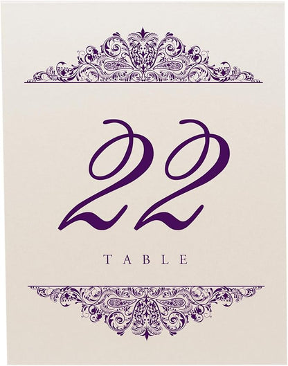 Paisley Wedding Table Numbers (Select Color/Quantity), Champagne, Eggplant, 1-15, Double Sided, Tent or Use in a Stand, Great for Parties & Restaurants - Made in the USA