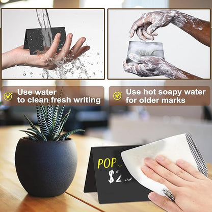 PigPotParty 4"x3" Mini Chalkboard Signs for Food, 12 Pcs Food Signs for Party Buffet, Small Chalk Board Food Labels, Table Place Cards, Wedding - Bakery - Birthday, Includes 2 Wet Erase Markers