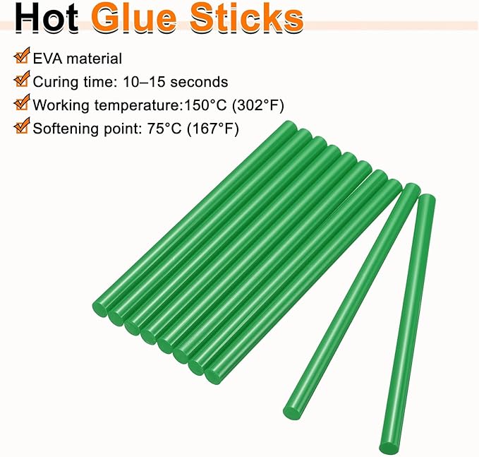 HARFINGTON 10pcs Hot Glue Sticks 0.43" Dia x 3.94" Long EVA Mini Hot Melt Adhesive Glue Stick for Hot Melt Gun Wood Plastic Glass Flowers Fabrics Foam, Deep Green
